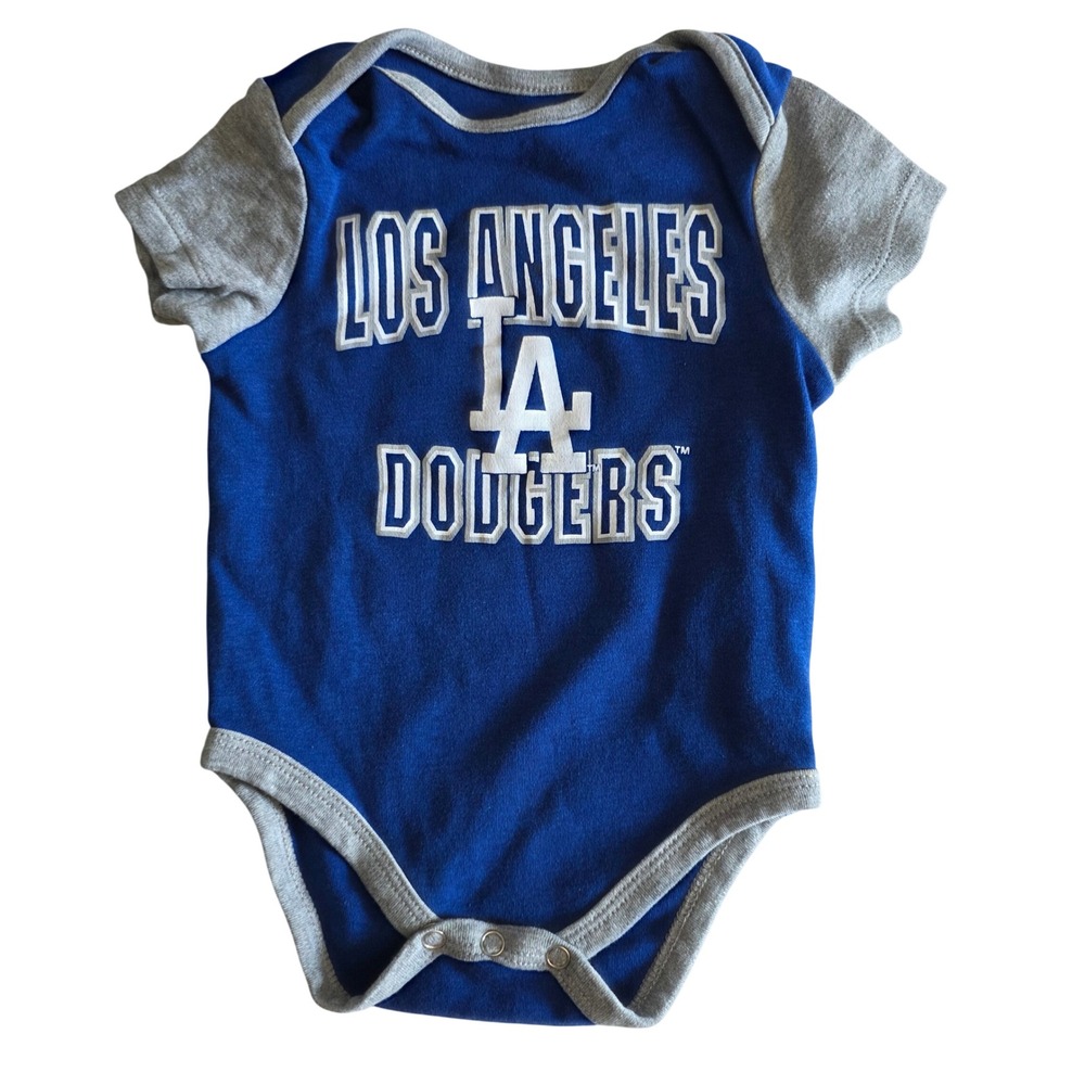 MLB Los Angeles Dodgers Baby Bodysuit Blue Grey 3/6M Short Sleeve Logo Romper